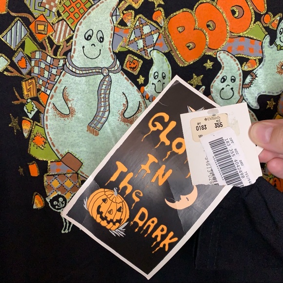 Vintage KWBL Halloween GITD Long Sleeve Womens Shirt One Size Ghosts Pumpkin Bat - Picture 6 of 9